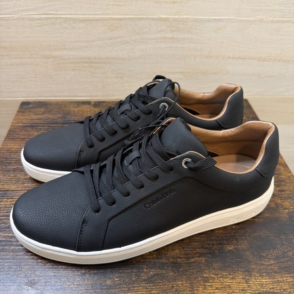 Calvin Klein Wivlo Men's Black Leather Low Top Lace Up Sneakers Shoes Sz 13